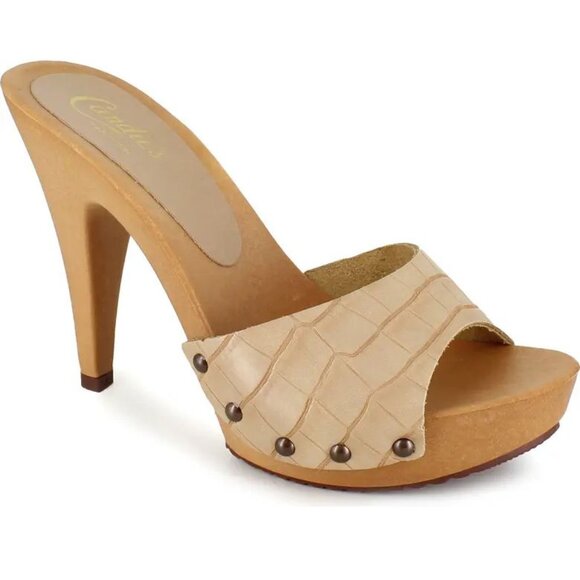 CANDIE'S Viviana Heeled Slide SANDALS Size 9 40 Beige Croco Vegan Retro NEW - Picture 1 of 14